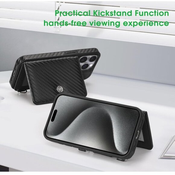 Arae for iPhone 15 Pro Wallet Case, PU Leather Flip Folio Case with Shoulder Str - Picture 6 of 7